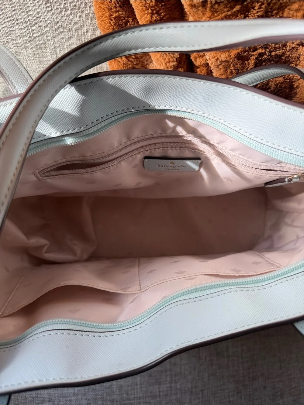 Kate Spade Light Blue Leather Tote with Luggage Tag